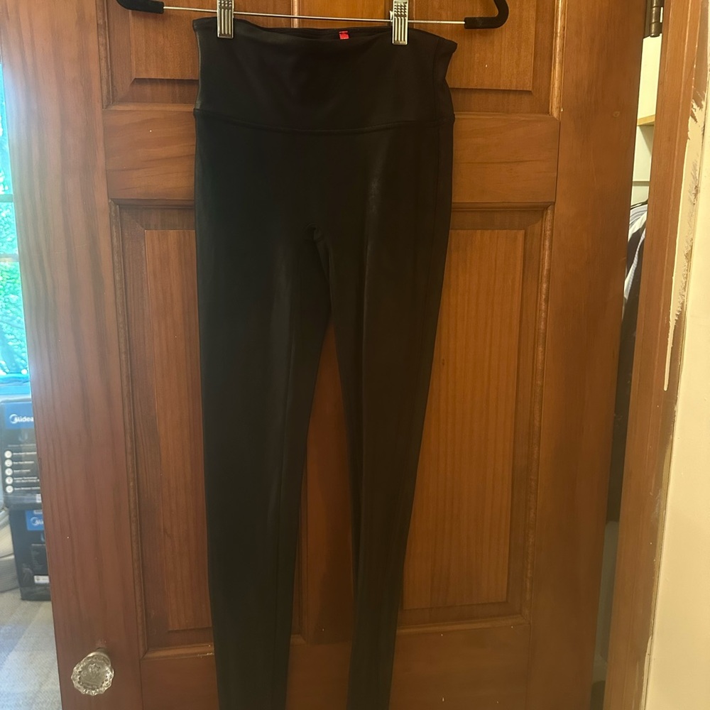 Spankx Black High-Waisted Leggings - fake leather